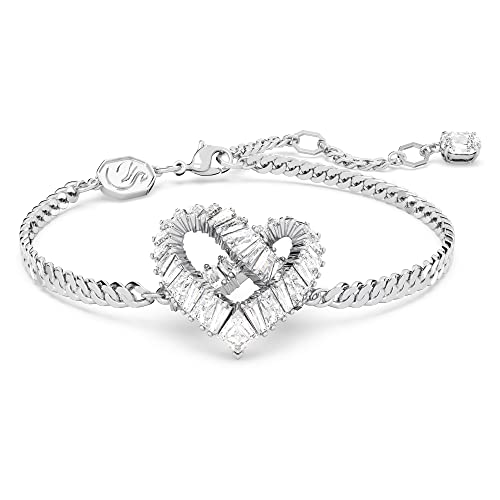 Swarovski Matrix Braccialetto, Motivo A Cuore Con Cristalli E Zirconiaswarovski A Taglio Baguette, Placcato In Tonalità Rodio, Bianco