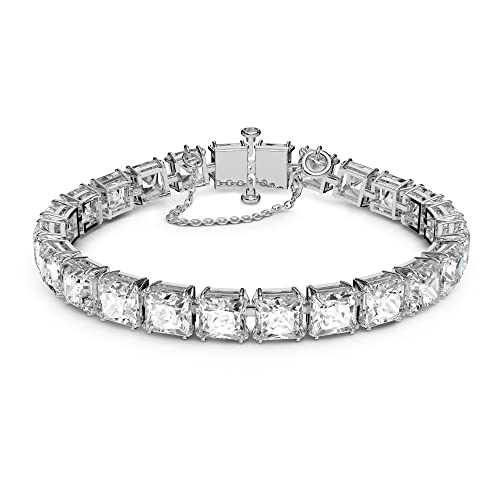 Swarovski Millenia Braccialetto, Placcato In Tonalità Rodio, Cristalli Bianchiswarovski Con Taglio Squadrato, Collezione Iii, Bianco