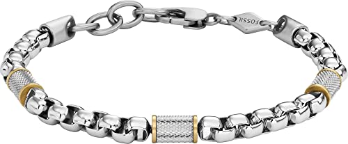 Fossil Bracciale Da Uomo, Lunghezza Interna: 180 Mm ~ 195 Mm Bracciale In Oro, Argento E Acciaio Inossidabile, Jf04138998