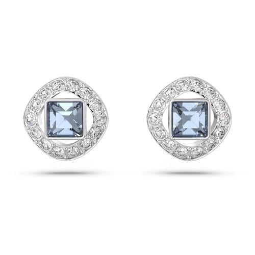 Swarovski Angelic Square Orecchini A Lobo, Con Pavé Di Cristalli E Cristalloswarovski A Taglio Squadrato, Placcati In Tonalità Rodio, Azzurro