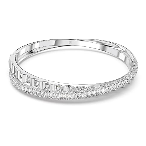 Swarovski Rota Bracciale Rigido, Con Zirconia E Cristalli Swarovski A Taglio Misto, Placcato In Tonalità Rodio, Taglia M, Bianco