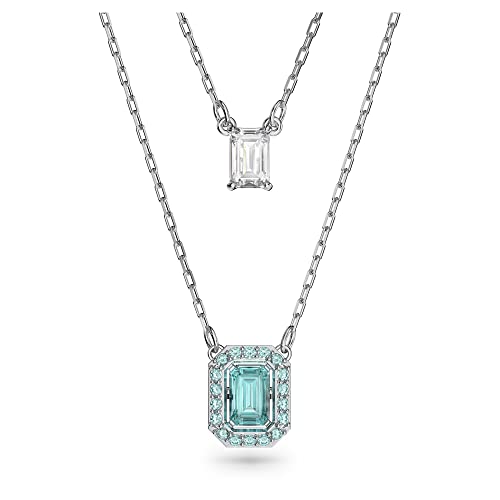 Swarovski Millenia Collana Con Doppio Pendente, Con Zirconia Swarovski A Taglio Ottagonale, Placcata In Tonalità Rodio, Azzurro