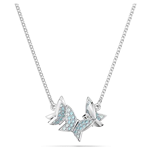 Swarovski Lilia Collana Con Motivo A Farfalle, Pavé Di Cristalli Bluswarovski, Placcatura In Tonalità Rodio, Azzurro