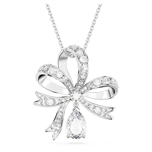 Swarovski Volta Collana Pendente, Grande, Con Motivo A Fiocco, Cristalli E Zirconiaswarovski, Placcata In Tonalità Rodio, Bianco