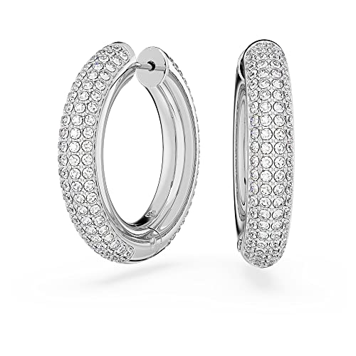 Swarovski Dextera Orecchini A Cerchio Medi, Con Cristalliswarovski, Placcati In Tonalità Rodio, Bianco