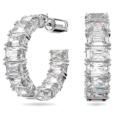 Swarovski Orecchini A Cerchio Millenia,Swarovski Zirconi Con Taglio Ottagonale, Bianco, Placcato Rodio
