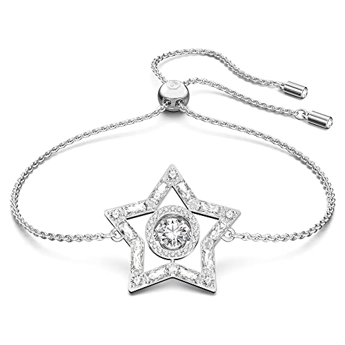 Swarovski Stella Bracciale A Catena Morbida, Placcato In Tonalità Rodio Con Dettaglio Dancing Stone E Zirconia Su Stella, Collezione Ii, Bianco