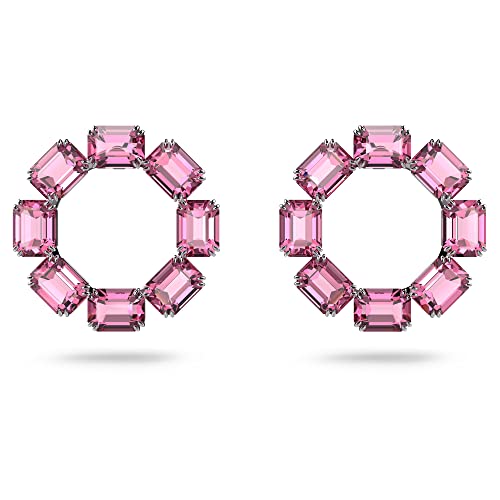 Swarovski Orecchini A Cerchio Millenia, Cristalli Taglio Ottagonale, Rosa, Placcato Rodio