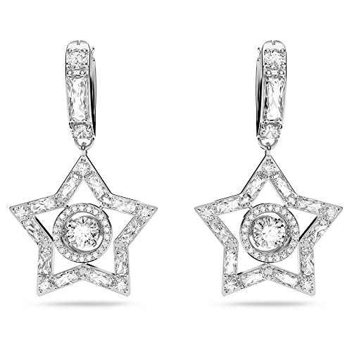 Swarovski Orecchini A Cerchio Stella, Stella, Bianchi, Placcato Rodio