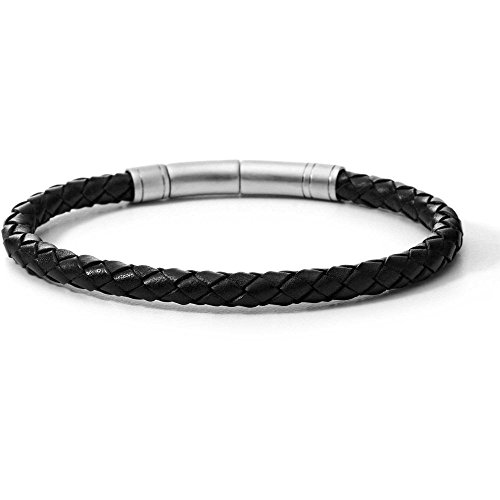 Fossil Bracciale Da Uomo, Lunghezza Totale: 20 Cm - 22 Cm Nero, Bracciale In Vera Pelle Argento, Jf00510797