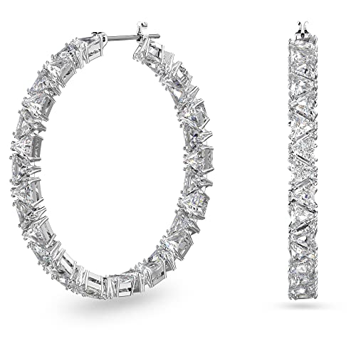 Swarovski Orecchini A Cerchio Ortyx, Zirconiswarovski Taglio Triangolo, Bianco, Placcato Rodio