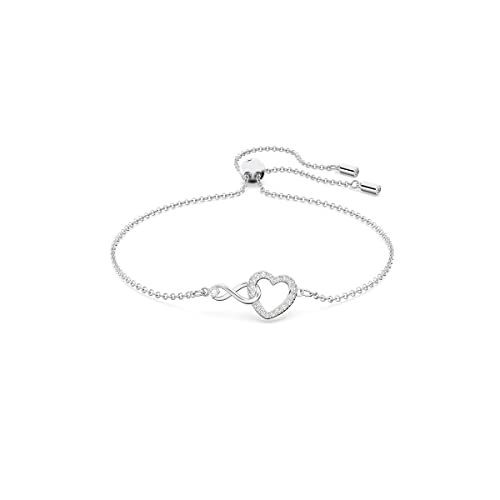Swarovski Infinity Bracciale A Catena Morbida, Placcato In Tonalità Rodio Lucido Con Delicati Zirconi Su Un Simbolo Con Cuore E Infinito, Bianco