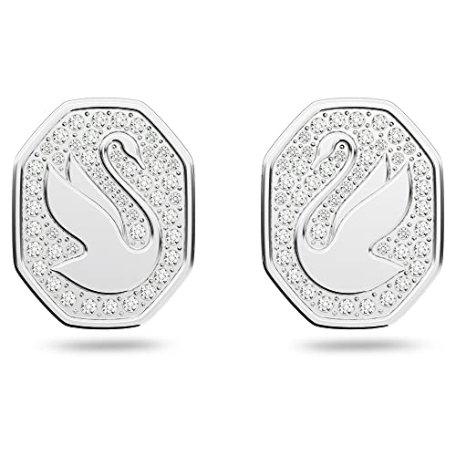 Swarovski Orecchini A Lobo Signum, Cigno, Bianco, Placcato Rodio