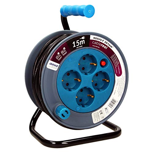Orno Ae-1339 Mini Prolunga Elettrica 15M Con 4 Prese Supporto In Metallo E Protezione Termica 2300W / 10A, 230V, 50Hz 18 X 24,5 X 14 Cm (Blu)