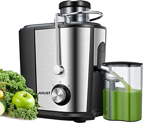Juilist Centrifuga Frutta E Verdura, 600W Estrattore Frutta E Verdura Con 65Mm Bocca Larga, 2 Velocità, Funzione Antigocciolamento, Base Anti-Scivolo,
