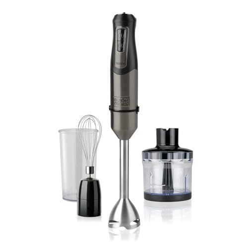 Black+Decker Bxhba1200E Hand Blender, 1200W, 20 Speeds And Turbo, 4 Stage Stainless Steel Blades, Splashproof, Lightweight And Ergonomic, Complete Acc