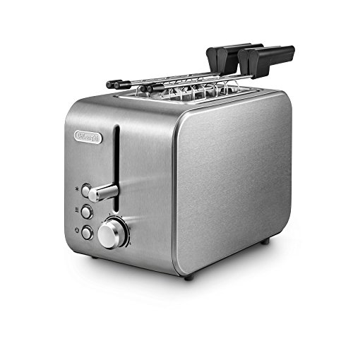 De'Longhi Ctx2203.S Tostapane Con Pinze, Controllo Progressivo Del Grado Di Tostatura, 3 Funzioni, Cassetto Raccoglibriciole, Piedini Antiscivolo, Pot
