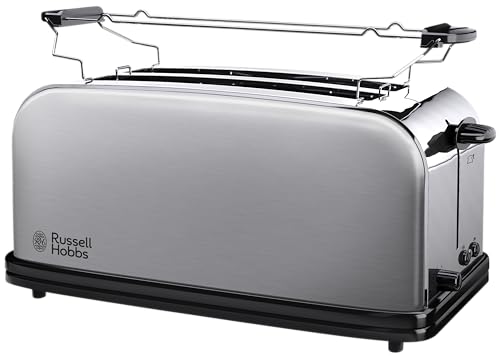 Russell Hobbs Tostapane Lungo, 1200 W, 4 Fette Larghe Di Pane, Acciaio Inox, Griglia Integrata Scaldapanini, Toast, Scaldabrioche, Funzione Scongelame