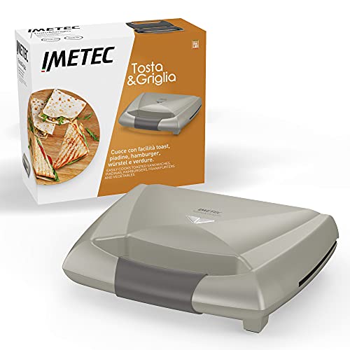 Imetec Tosta&Griglia, Tostiera Elettrica, Piastre Xl Rigate E Antiaderenti Per Preparare 3 Toast Alla Volta, Compatta, Riponibile In Verticale, Spie F