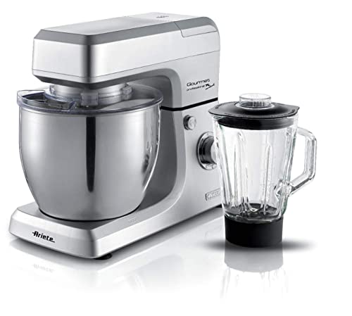 Ariete 1598 Gourmet Professional 7L Metal, Planetaria, Impastatrice Con Frullatore, Ciotola Acciaio Inox, 7 L, Caraffa In Vetro 1.5 L, Frusta Elettric