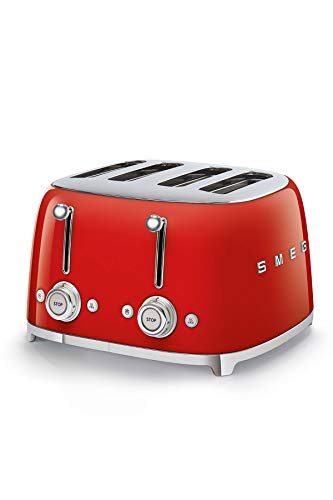 Smeg, Tostapane 4X4 Tsf03Rdeu, 4 Scomparti Per 4 Fette, 6 Livelli Di Doratura, Funzione Riscaldamento, Scongelamento E Bagel, Espulsione Automatica De