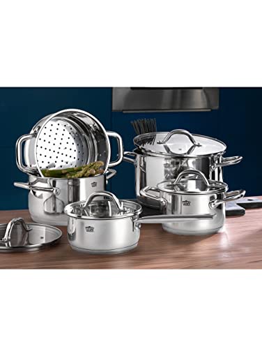 Gsw Meran 868389 - Batteria Di Pentole In Acciaio Inox 18/8, 9 Pezzi, Colore: Argento
