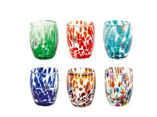 H&H Set 6 Bicchieri Veneziano In Vetro Decorato Multicolore Cl 5