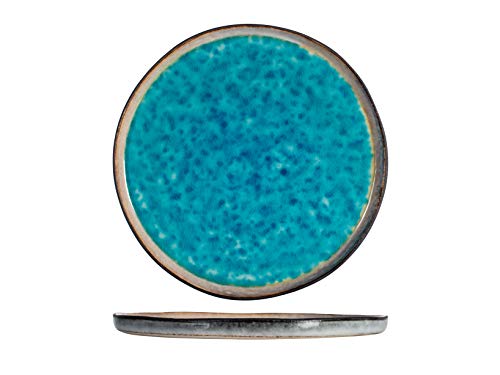 H&H Set 6 Piatti Piani Teide In Stoneware Azzurro Cm 27