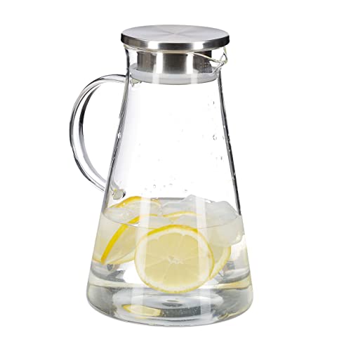 Relaxdays Caraffa In Vetro, 1,8 L, Con Coperchio, Succo,Acqua Aromatizzata,Lavabile In Lavastoviglie,Trasparente/Acciaio