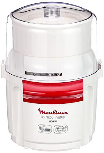 Moulinex Ad5601 Moulinette Bouton, Sminuzza E Mescola, Capacità Di 200 G, 3 Velocità, Doppia Lama In Acciaio Inox, Bianco E Rosso