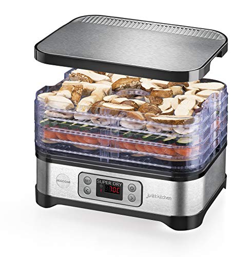 Macom Just Kitchen 871 Super Dry, Essiccatore Per Alimenti, Premium Food Dehydrator, Lega Di Acciaio, Nero, Rettangolare