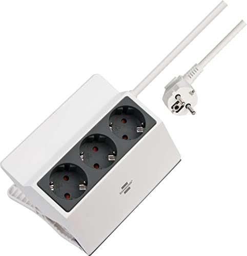 Brennenstuhl Clampable 3-Way Power Strip (Multiple Socket For Attaching With 3 M Cable, Clamp Width 5 Cm, With Increased Touch Protection) White/Anthr