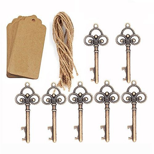 Bomboniere Da Matrimonio, Chiave Con Apribottiglie Con 50 Bigliettini Di Cartone E Spago, Per Ospiti Di Una Festa, Colore Bronzo, 50 Pezzi