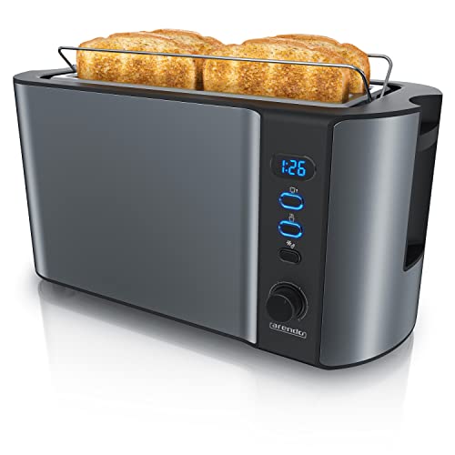 Arendo - Tostapane A 2 Fessure Xxl - Scongela – Doppia Parete Termoisolante - Con Accessorio Scalda Cornetto - 1500W - Vassoio Raccogli Briciole - Dis