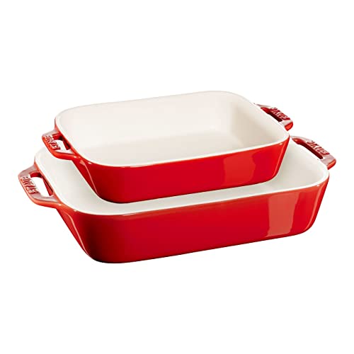 Staub Ceramique - Set Di 2 Piatti Da Forno Rettangolari, Rosso Ciliegia, In Ceramica, 2 Pezzi (20 X 16 Cm E 27 X 20 Cm)