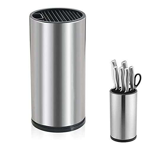 Qanye Porta Coltelli Cucina, Portacoltelli In Acciaio Inossidabile, Ceppo Coltelli, Portacoltelli, Portacoltelli Rotondo, Con Foro Scarico E Fessura P