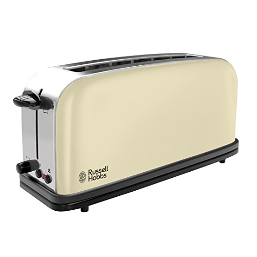 Russell Hobbs Tostapane Lungo, 2 Fette Di Pane Larghe, Griglia Integrata Scaldapanini, Toast, Scaldabrioche, Funzione Scongelamento, Raccoglibriociole