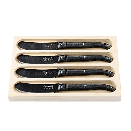 Laguiole Style De Vie Coltello Da Burro Premium Line, 4 Pezzi, Stonewash, Nero