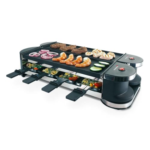 Korona 45072 Raclette Pieghevole Per 8 Persone I Raclette 2 In 1 I Con 8 Padelle E Spatole I Con Piastre Antiaderenti I Utilizzabile In Modo Flessibil
