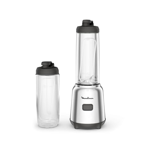 Moulinex Mix&Move Mini Frullatore Portatile, 2 Bottiglie 600 Ml, 300 W, Design Compatto, Lame Rimovibili, Frullatore Smoothie Con Controllo Semplice,