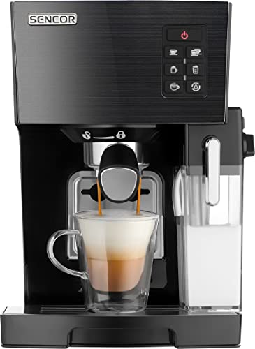 Sencor Macchina Espresso, Cappuccino E Latte, Pompa Italiana 20 Bar, Thermoblock, Con Muschio E Serbatoio Del Latte, Barista Express, Caffè In Polvere