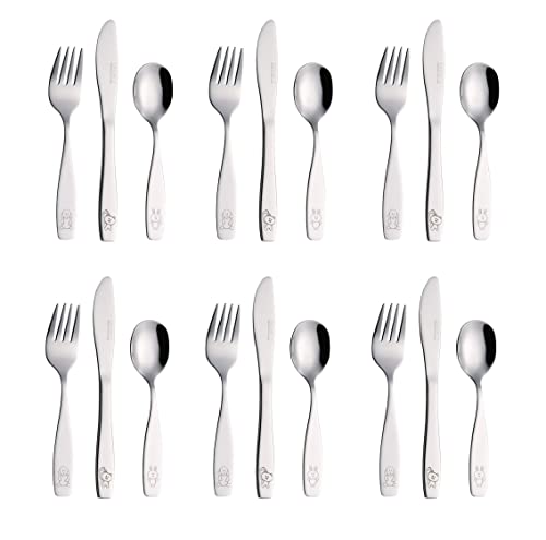 Exzact Bambini Posate 18 Pezzi In Acciaio Inox/Posate Bimbi - 6 X Forchetta, 6 X Coltelli, 6 X Cucchiai Cena (Cane Gatto Coniglio X 18)
