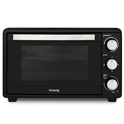 H.Koenig Mini Forno Elettrico 25L Fo25 Compatto Multifunzione Performante Programmabile 4 Modalità Di Cottura, Fino A 230°, Timer 60 Min, Porta In Vet