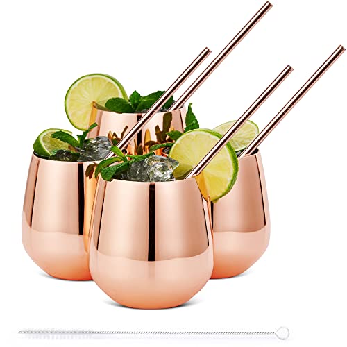 Oak & Steel - 4 Bicchieri In Acciaio Inossidabile - Bicchieri Oro Rosa Con Cannucce Rame - Confezione Regalo Con Design Raffinato