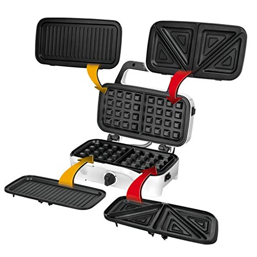 Mpm Mop-33M 3 In 1 Sandwich Panini Maker, Piastre Intercambiabili, Tostapane Piastra, Waffle Maker, Bistecchiera Elettrica, Grill Per Carne E Pesce, R
