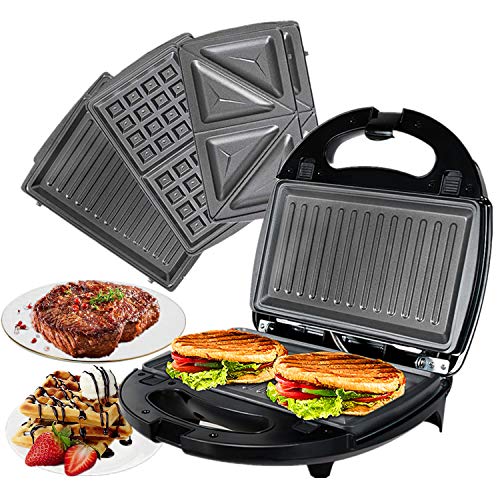 Ozavo Tostiera, Waffles Piastra, Sandwich Maker (3 In 1), 750W, Termostato Regolabile, Piastre Antiaderent, Tostiera Removibilii