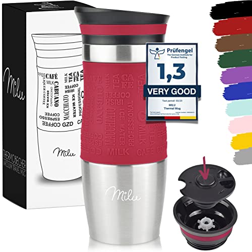 Milu Tazza - 100% A Prova Di Perdite - Isolata, Termica, In Acciaio Inossidabile - (Rosso, 370Ml)