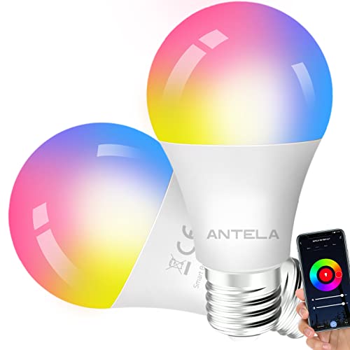 Antela Lampadine Alexa E27 Smart Wifi Led 9 W 806 Lm Rgb 2700 K-6500 K, Compatibile Con Google Home/Alexa, 2 Pezzi