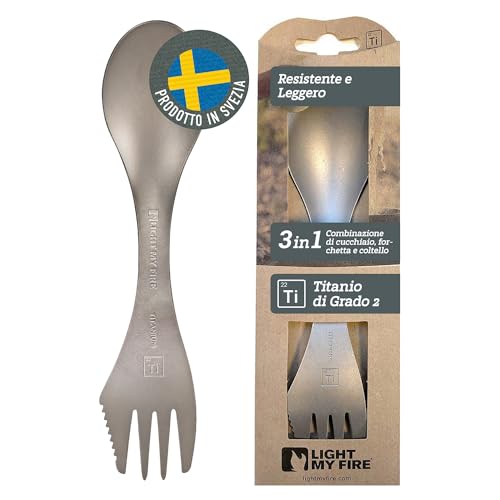 Light My Fire Spork Titanio - Combo Forchetta Coltello Cucchiaio Portatile - Posate Da Viaggio E Campeggio Riutilizzabili - Posate Picnic Indistruttib