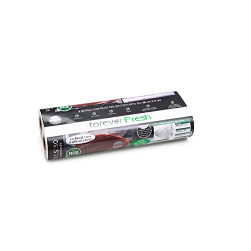Macom Forever Fresh 710C Confezione 2 Rotoli Goffrati 28 Cm X 5 M Per La Conservazione Sottovuoto Alimenti E Cottura, Plastica, Trasparente
